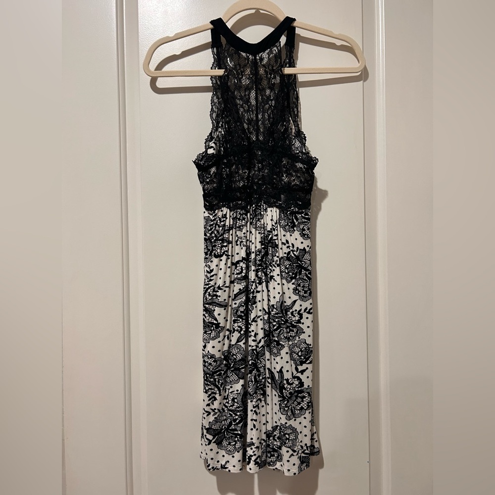 🖤🤍🖤Soma Cool Nights Black Lace Floral & polka dot Halter Chemise🖤🤍🖤